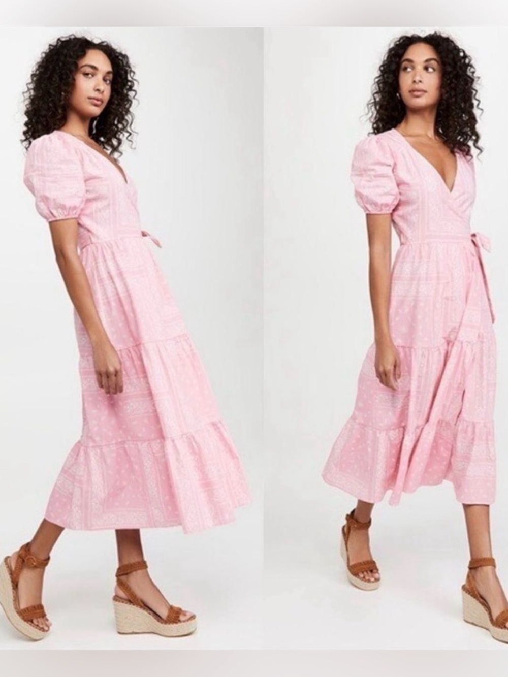 Never Fully Dressed Tiered Wrap Dress Organic Cotton Pink Bandana Prairie Boho